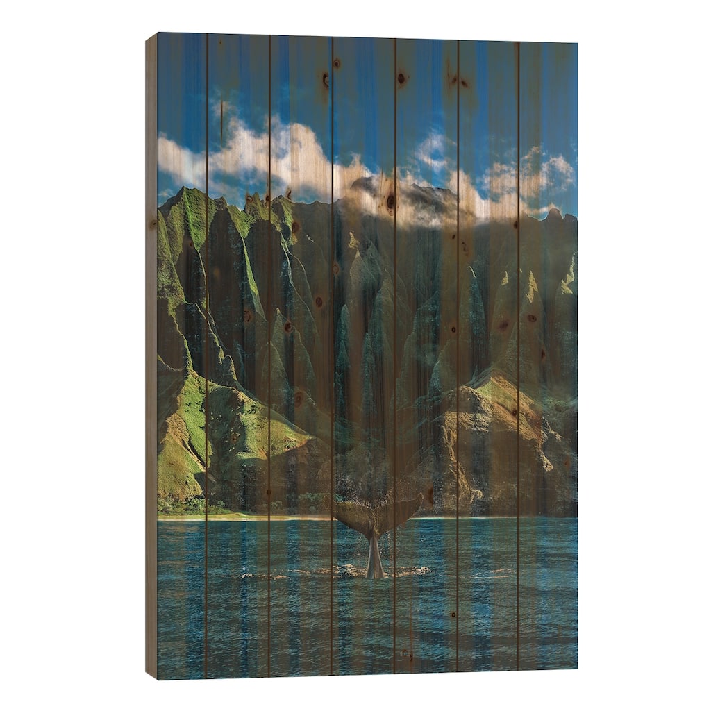 Hawaii Na Pali Coast Whale Tail Print On Wood by Alex G Perez - Multi-Color