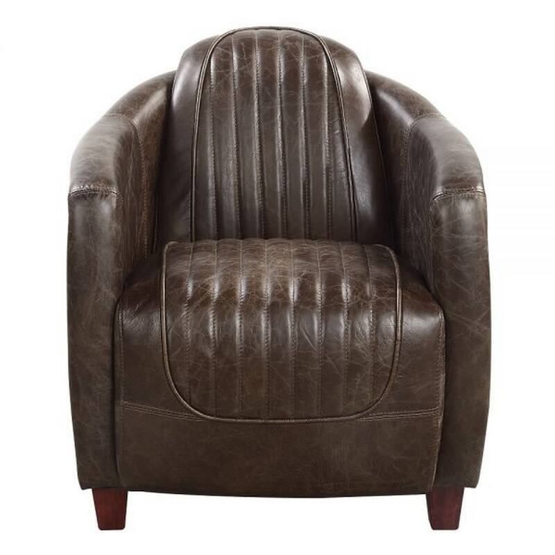 Bran 37 Inch Chair, Leather Upholstery, Cunninghamia Wood, Distressed Brown