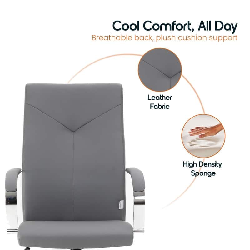 Sonora Ergonomic High Back Leather Office Chair with Lumbar Support, Adjustable Height, Tilt Lock, Chrome Frame & Swivel Casters