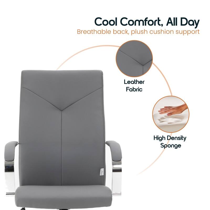 Sonora High Back Ergonomic Leather Upholstered Swivel Executive Office Desk Chair with Adjustable Height, Tilt, Chrome Frame