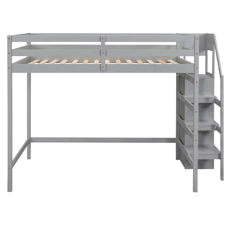 Full Size Loft Bed with Storage Wardrobe and Staircase, Space-Saving Design