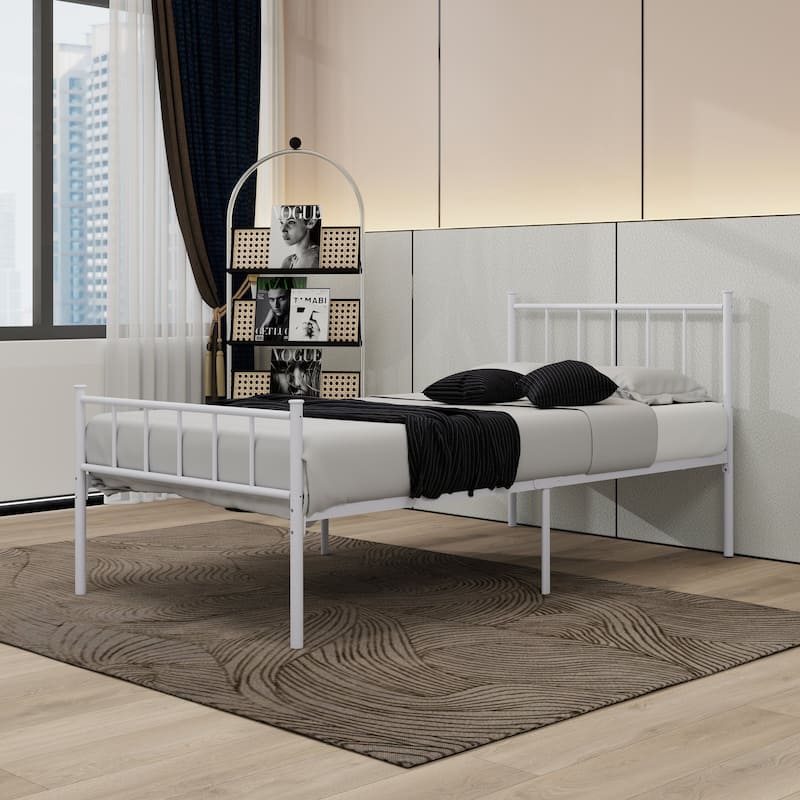 alazyhome Classic Metal Platform Bed Frame Steel Slat Support, Black