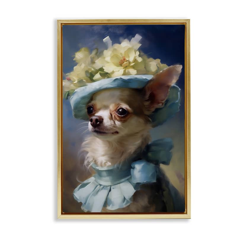 Stupell Dog with Fashionable Hat Framed Floater Canvas Wall Art Design By Wumples - 21 x 31 - Gold