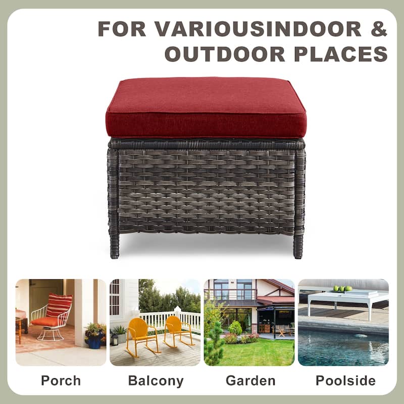 Gymojoy Patio PE Rattan Ottoman with Cushion
