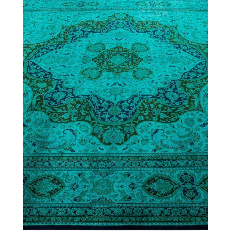 Fine Vibrance, One-of-a-Kind Hand-Knotted Area Rug - Green, 9' 2" x 12' 3" - 9' 2" x 12' 3"