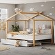 preview thumbnail 1 of 6, White Full Size Wooden House Bed with Original Wood Colored Frame and Storage Wine - Full