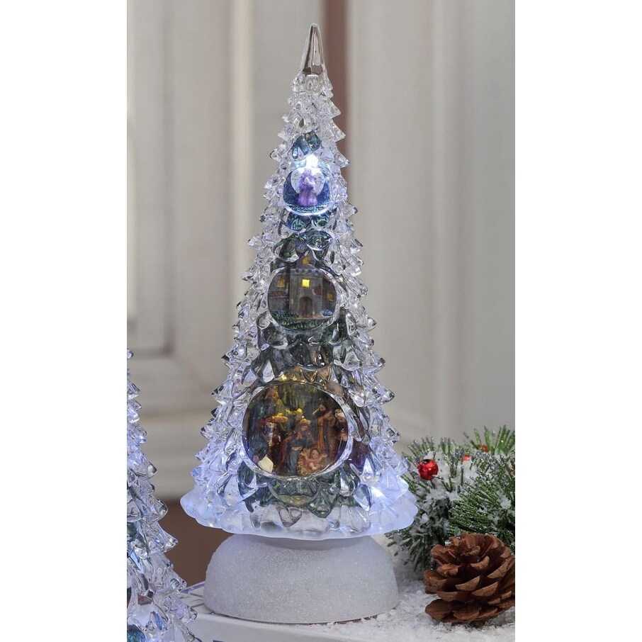 Shop Set Of 2 Led Pine Tree Snow Scene Christmas Table Top