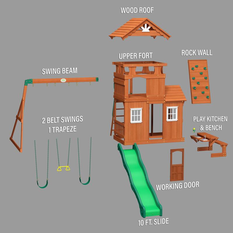 Backyard Discovery Shenandoah Cedar Wood Swing Set, Slide, Clubhouse