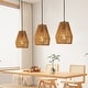 preview thumbnail 3 of 10, LunaDrift 7" Farmhouse Rustic Hemp Rope Pendant Lights (Set of 3) - Adjustable Height for Kitchen Island, Dining Room - Wood