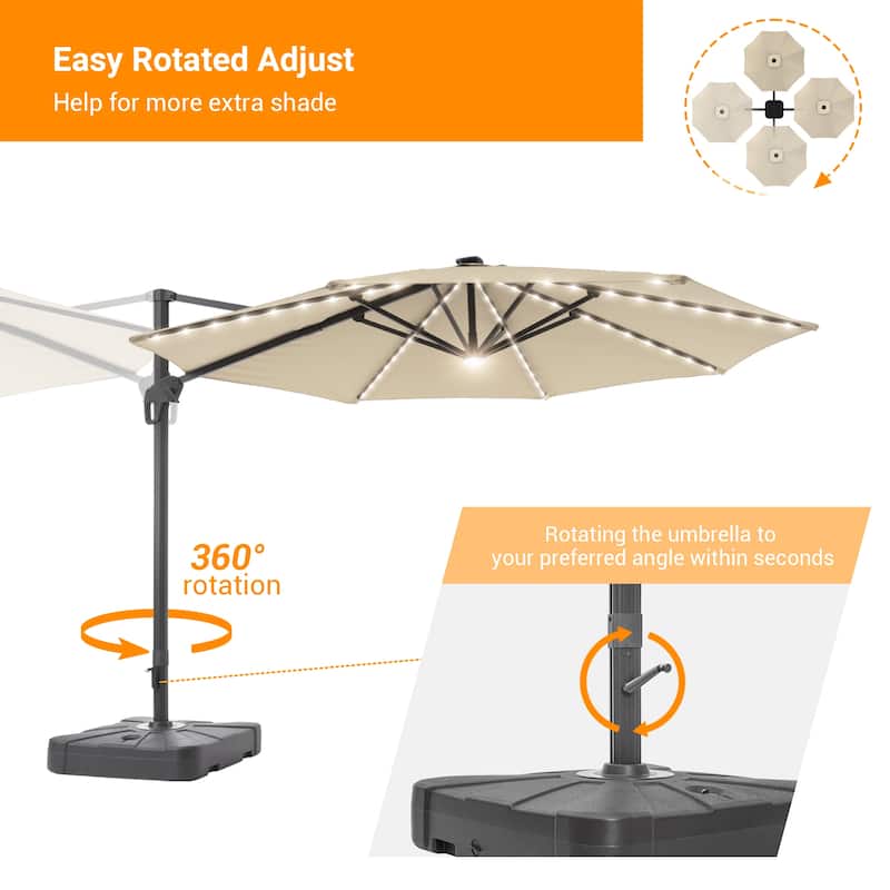 LIVOOSUN 11FT Huge Patio LED offset umbrella Cantilever Umbrella