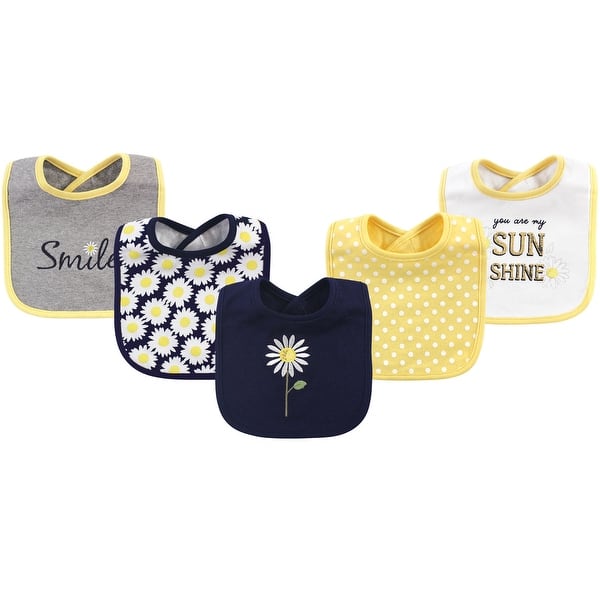 slide 1 of 1, Hudson Baby Infant Girl Cotton Bibs 5pk, Daisy, One Size - Daisy - One Size One Size - Daisy