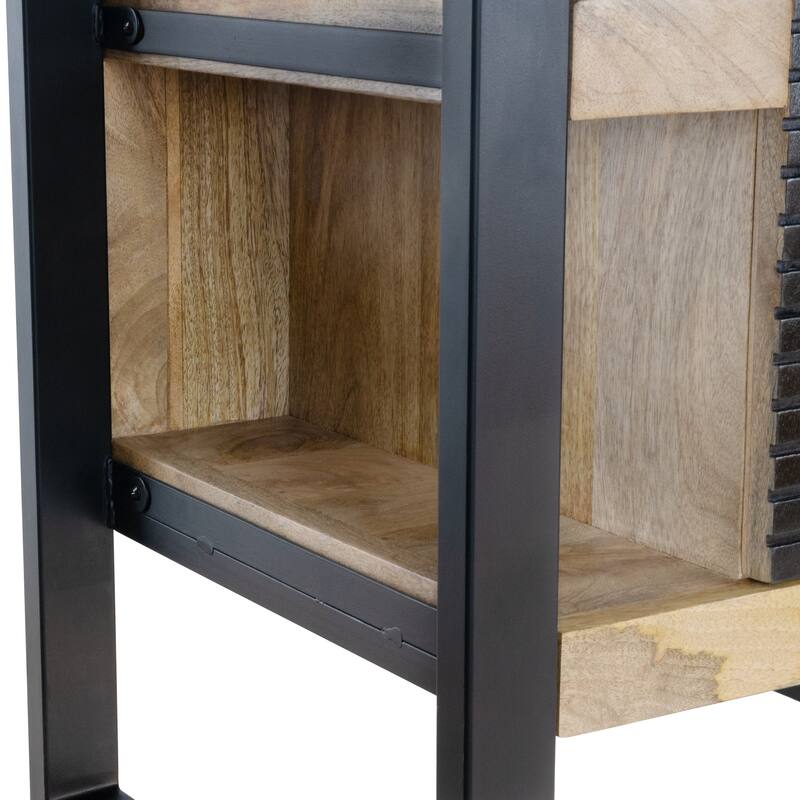 Groove Mango Wood Storage Cabinet, 32" Industrial Accent Cabinet
