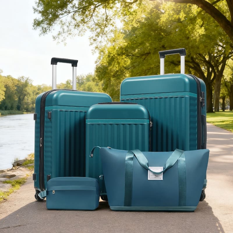 5 Piece Luggage Sets w/Spinner Wheels, Hardshell ABS Suitcase Set w/Tsa Lock, Lightweight Hardside Waterproof Travel Suitcases