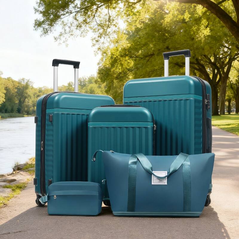5-Piece Modern Hard-Shell Luggage Expandable Luggage with Spinner Wheels and TSA Lock, for Boarding Travel, Dark Green