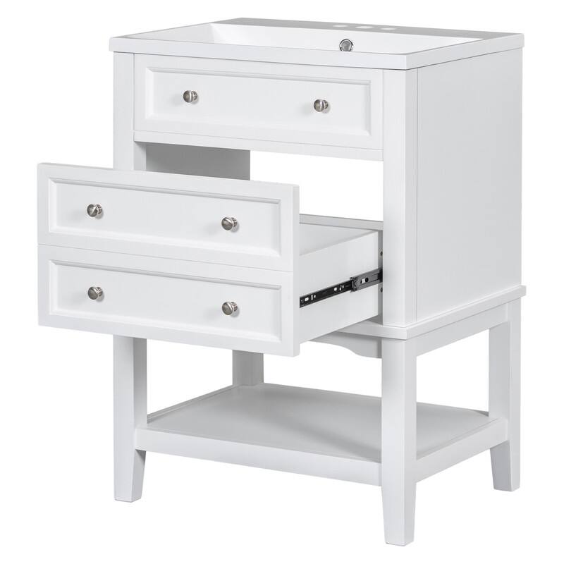 Solid Wood Frame 24" Bathroom Vanity with Sink,Drawer and Open Shelf