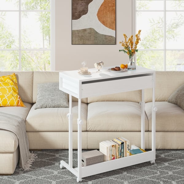 Adjustable Side Table Portable Desk with Drawers and Wheels for 