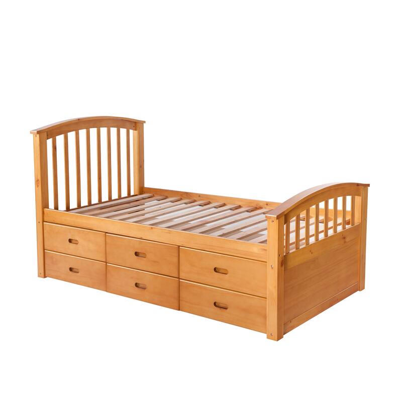 Nestfair Twin Size Platform Storage Solid Wood Bed with 6-Drawers