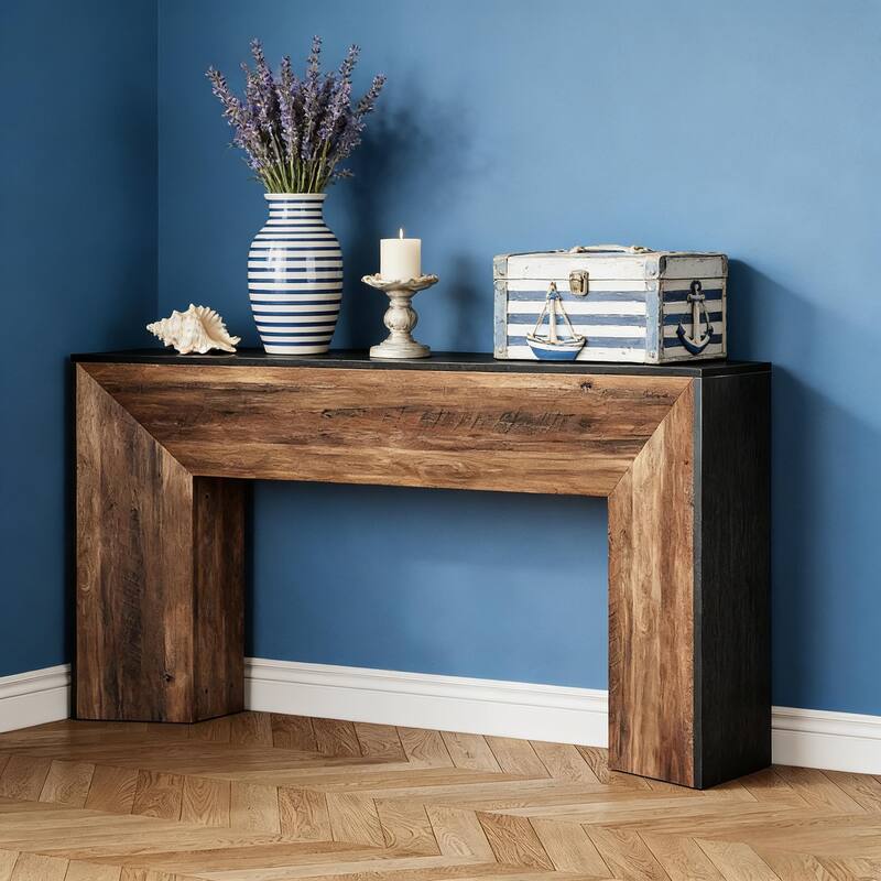 Extra Long Couch Table,Console Table - Black,Rustic Brown