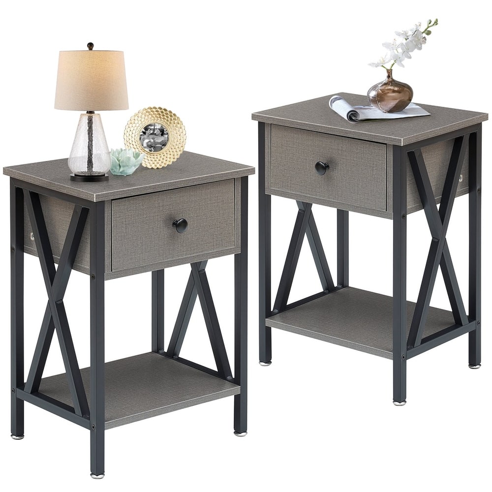 Modern 1-Drawert Nightstands X-Design with Storage Shelf, Set of 2 Nightstands