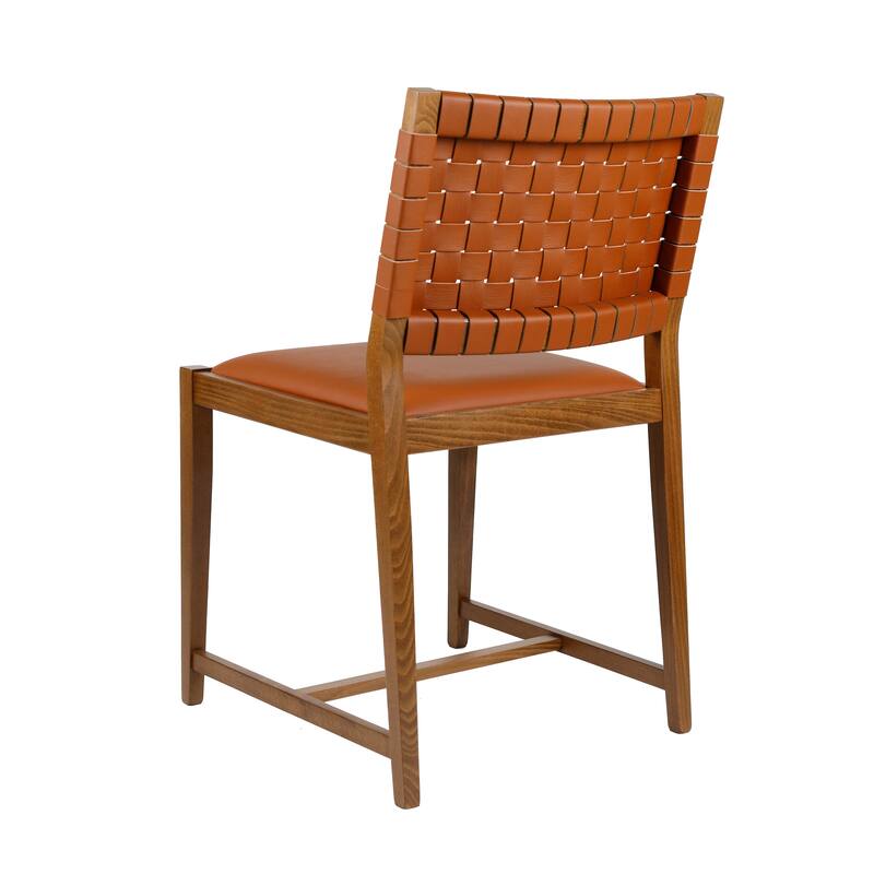 Linon Edrem Mid-Century Brown Leather Dining Chair - Single - Brown - Dining Height