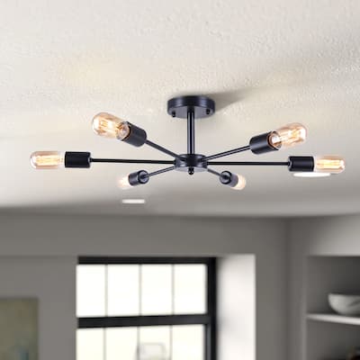 6-Light Modern Industrial Sputnik Metal Semi-Flush Mount Light
