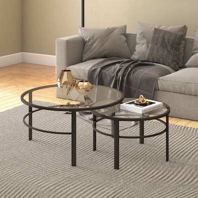 Gaia Round Metal/ Tempered Glass Nesting Coffee Table (Set of 2)
