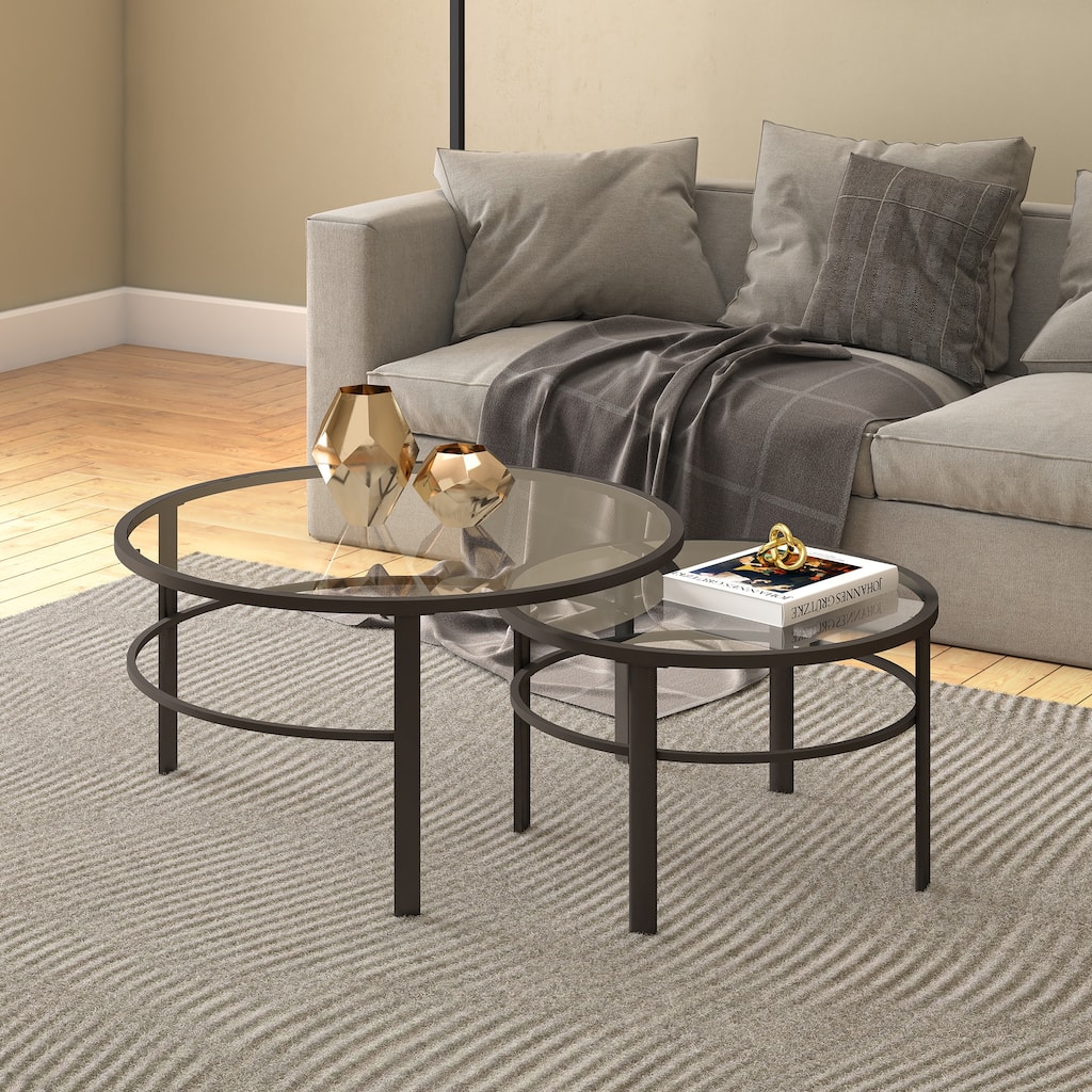 Gaia Round Metal/ Tempered Glass Nesting Coffee Table (Set of 2)