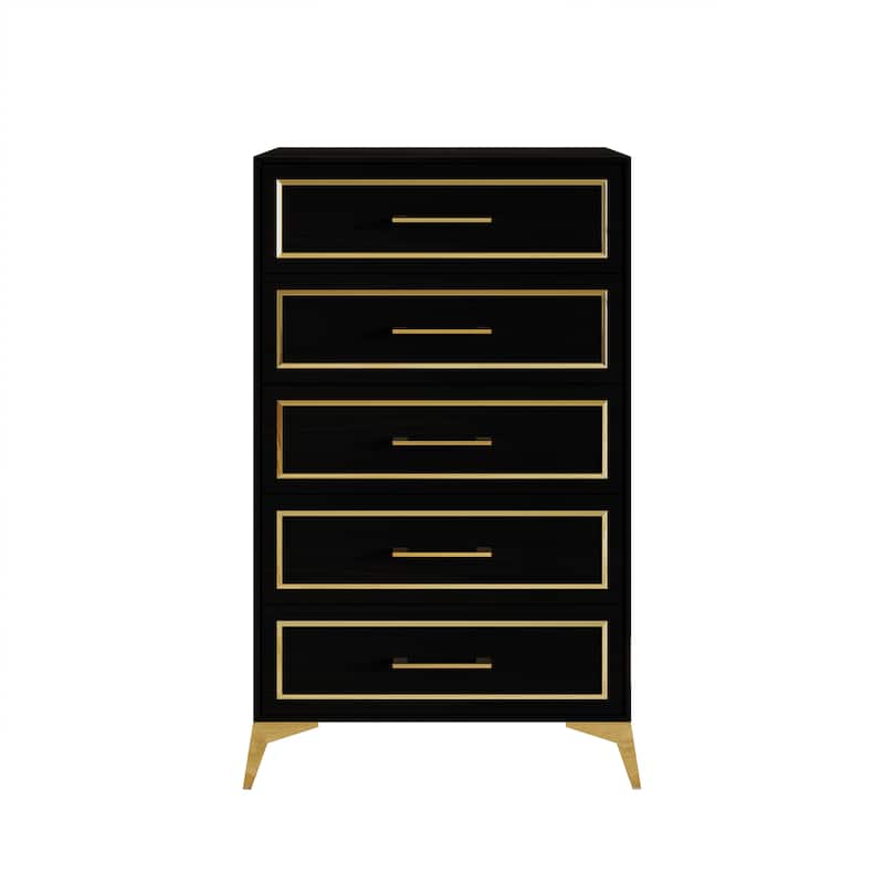 CraftPorch Contemporary Chest with 5 Drawers - Black
