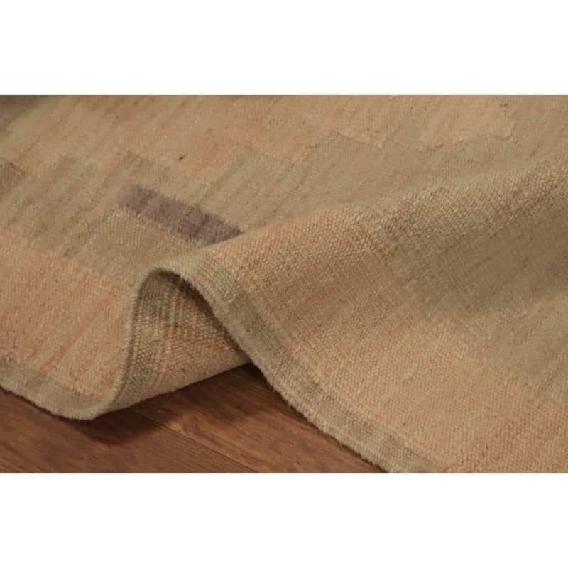 Hand Woven Oriental 100% Wool Carpet Southwestern Tribal Beige & Ivories Kilim Runner Rug - 10' 0'' X 2' 6''