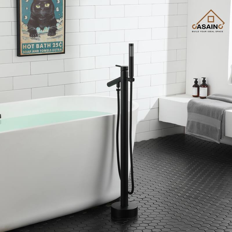 CASAINC Freestanding Single-Handle Bathtub Faucet with Hand Shower