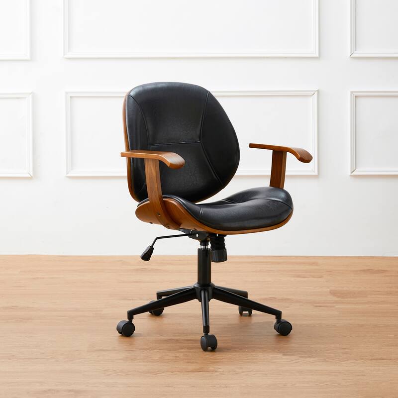 Glitzhome Leatherette Adjustable Swivel Desk Office Chair with Armrest Ergonomic Design