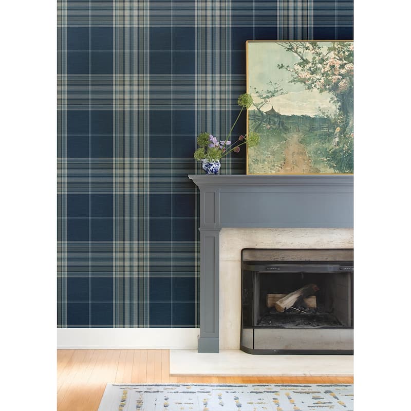 A-Street Prints Westley Navy Plaid Wallpaper