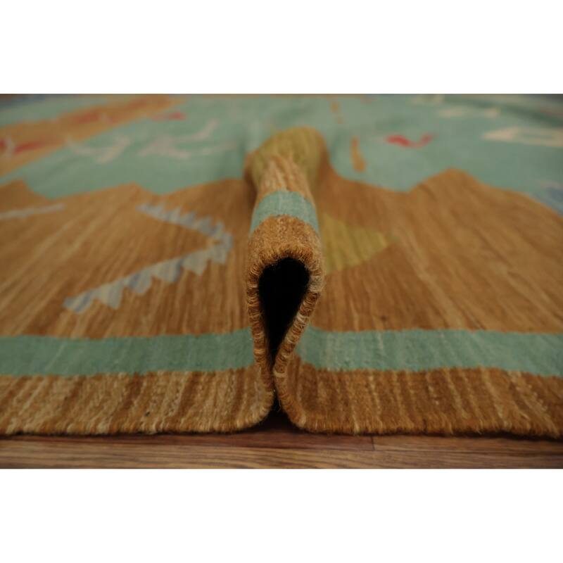 Hand Woven Oriental 100% Wool Carpet Southwestern Tribal Green Kilim Area Rug - 10' 4'' X 10' 0''