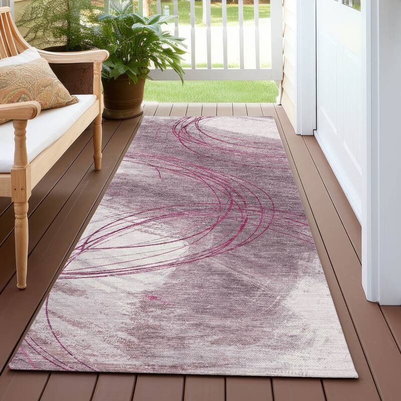 Machine Washable Indoor/ Outdoor Abstract Modern Chantille Rug - Blush - 2'3" x 7'6"