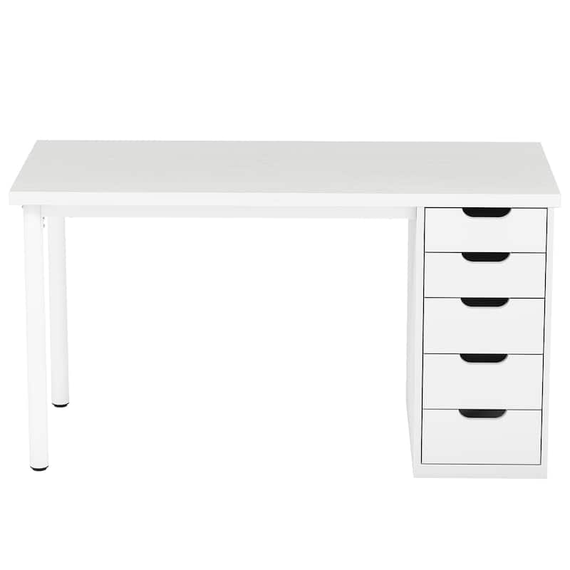 47-inche Computer Desk Study Writing Table with 5 Drawers for Home Office