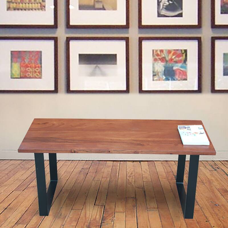 Solid Rectangular Wooden Bench - 40" - Chestnut Brown and Black