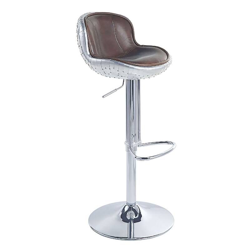 Vintage Brown and Aluminum Adjustable Stool with Swivel