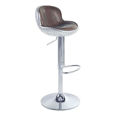 Vintage Brown and Aluminum Adjustable Stool with Swivel