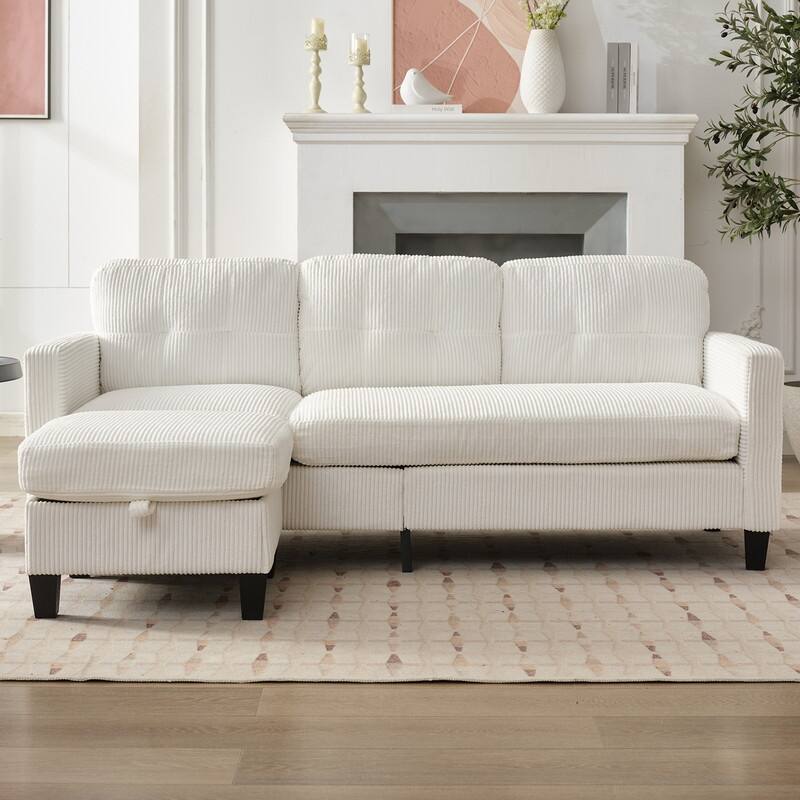 Mixoy 76'' L-Shaped Small Sofa Couch,3-Seater Corduroy Sectional Sofa with Storage Ottoman