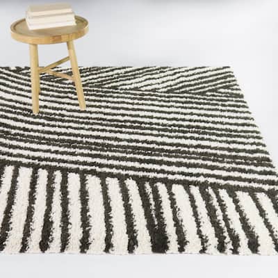 Avraham Abstract Stripe Shag Area Rug