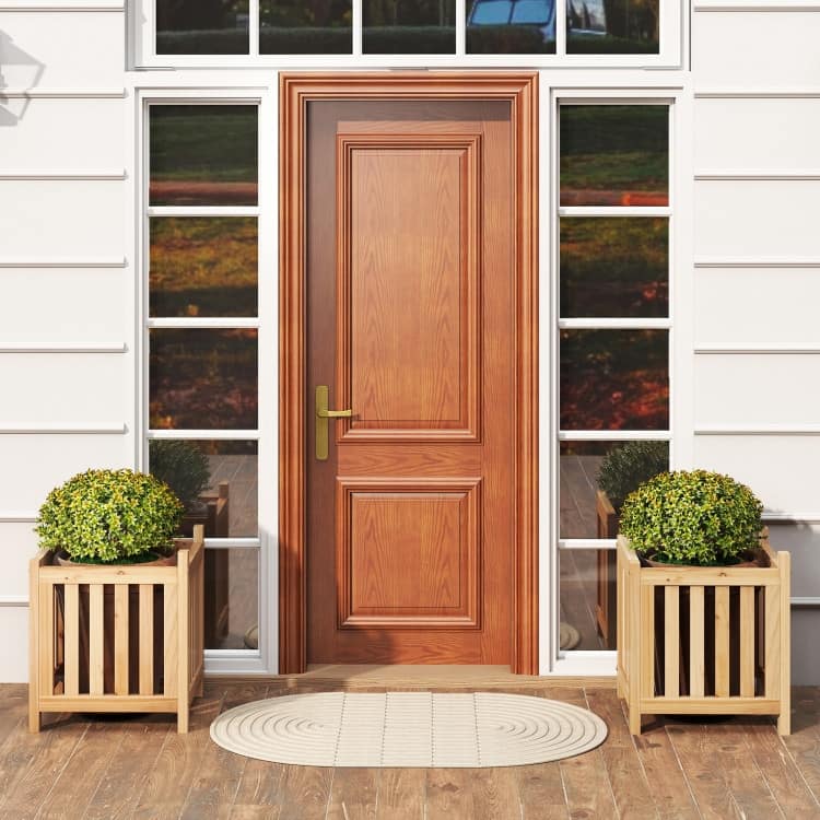 Natural Fir Wood Outdoor Bench with Planters 2-in-1 Patio Seating - 68" x 16" x 19"