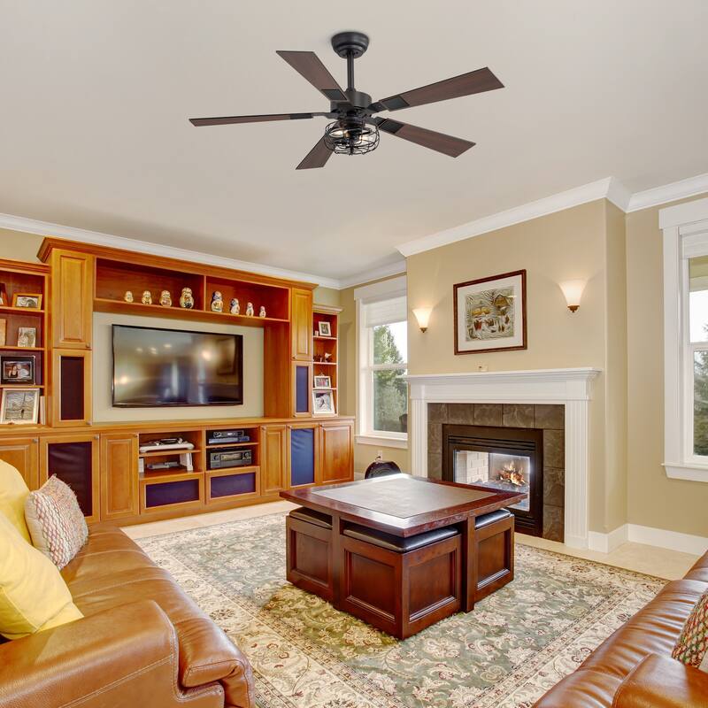 48-inch Reversible Wooden 5-Blades Ceiling Fan with Remote Light