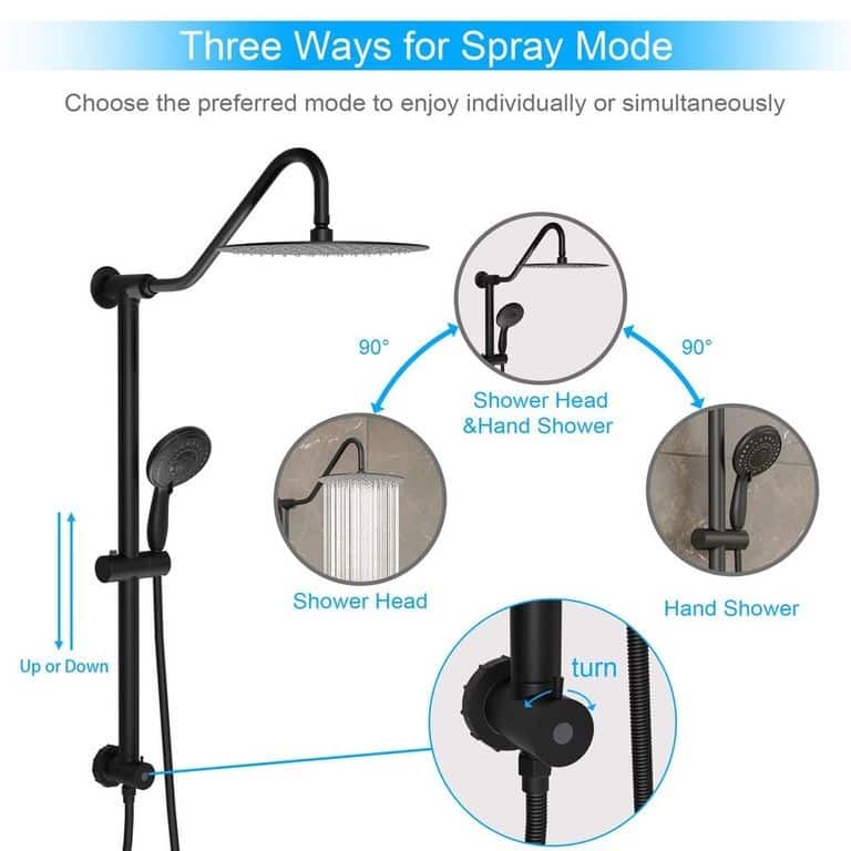Stainless Steel 10 Inch Shower Head 5-setting Handheld Sprayer with Drill-Free Adjustable Slide Bar and Hose - 10"