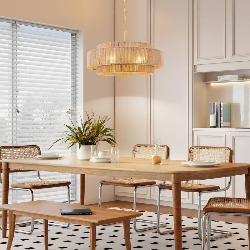 Starsky 4-light Rattan Hand-Woven Hemp Rope Chandelier