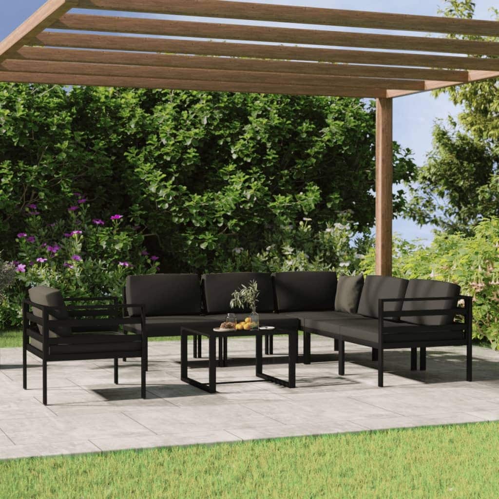 vidaXL Patio Lounge Set Outdoor Sectional Sofa Set Table Aluminum Anthracite - 27.6" x 27.6" x 25.4"