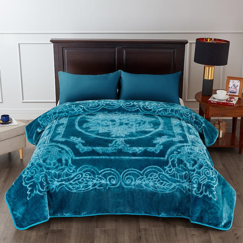 Embossed Floral Bed Blanket 85"x95" - 9lbs