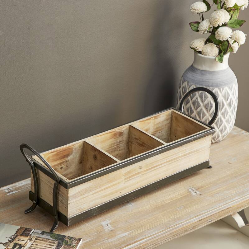 Wood Tray with Dividers - Brown - Roche River Decor - 7"W x 22"L x 8"H