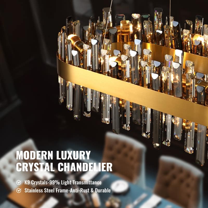 35.4'' Modern Crystal Chandelier 16-Light Rectangle Gold Brass Chandelier Luxury 2-Tier Crystal Pendant Light for Kitchen Island