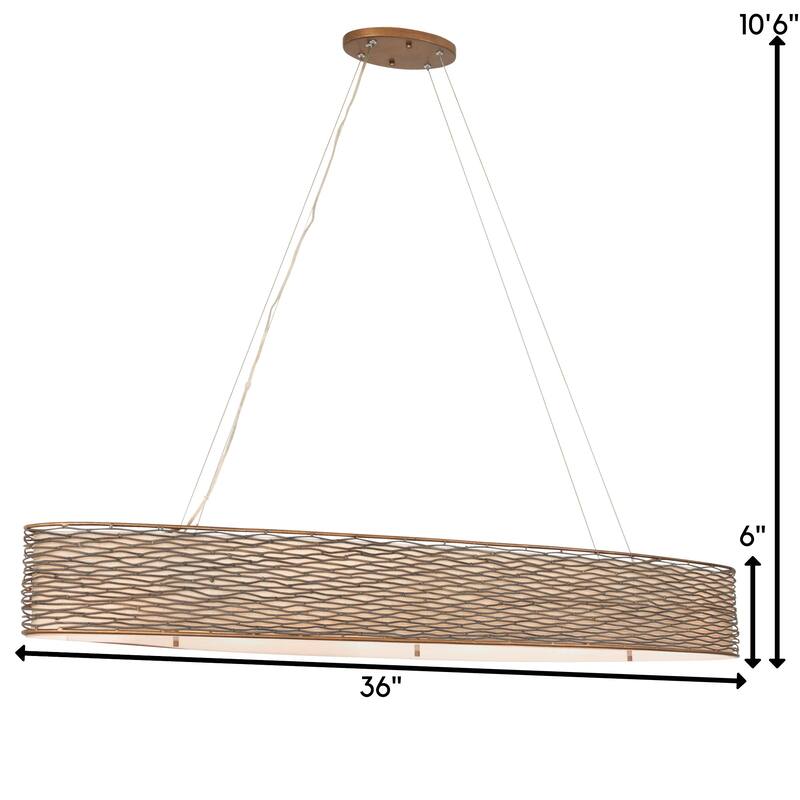 Varaluz Flow Oval Linear Pendant w/Fabric Shade - Hammered Ore - 4-Light - 48"W