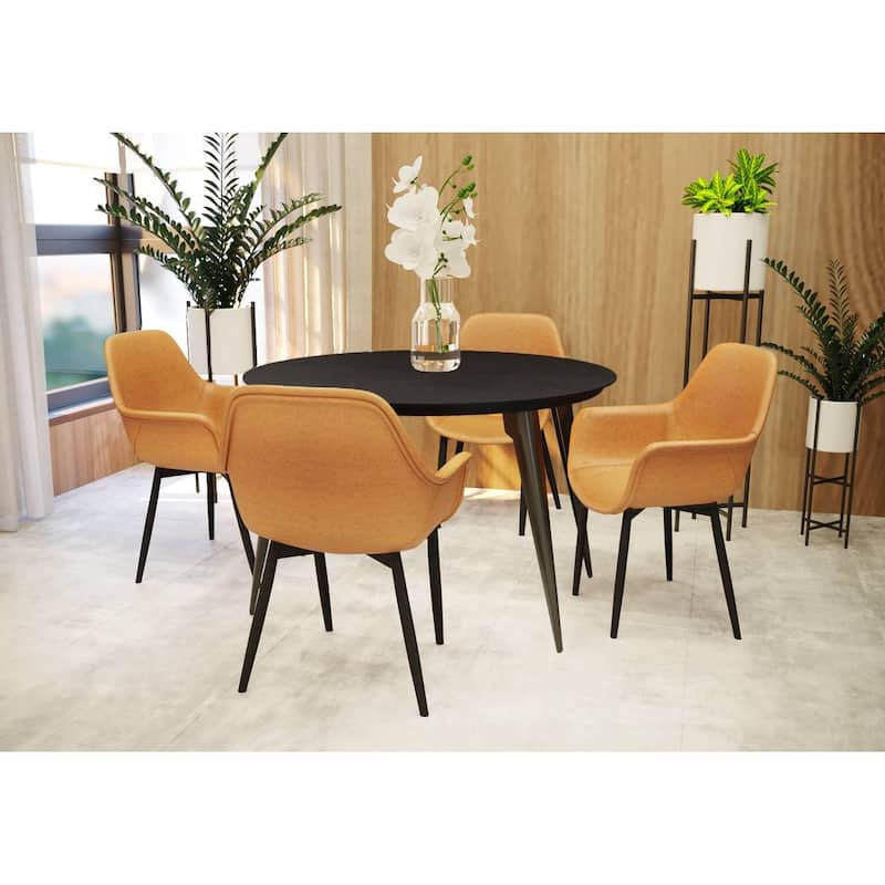 Markley Leather Dining Chair with Iron Legs Set of 4 Modern Accent Armchair